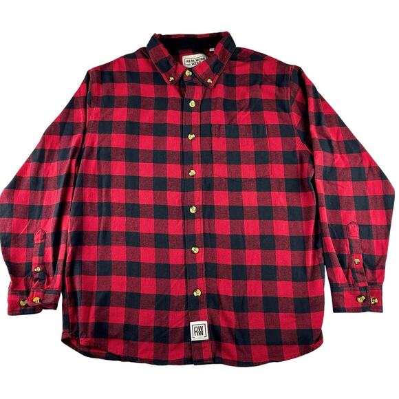 Real Work Wear Men's Comfort Button-Down Flannel Shirt Red Black Medium Plaid - Picture 1 of 7